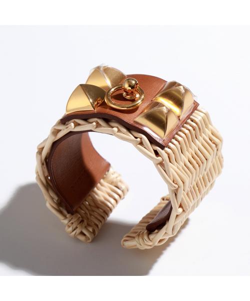 HERMES エルメス バングル メタル レザー ゴールド メドールスタッズ