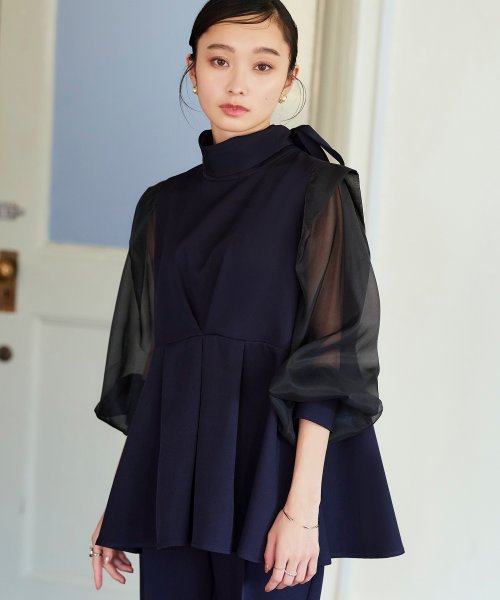 オーガンジースリーブタックフレアトップス＆シークレットゴム・スリムテーパードパンツ（ボウタイ付き）(PA1322) スリムテーパードパンツ ボウタイ付き PA1322 トップス パンツ オーガンジースリーブタックフレアトップス＆シークレットゴム Sleeve Tuck Flare Pants tapered 7号 9号 11号 13号 15号 17号 19号 95％　ポリウレタン