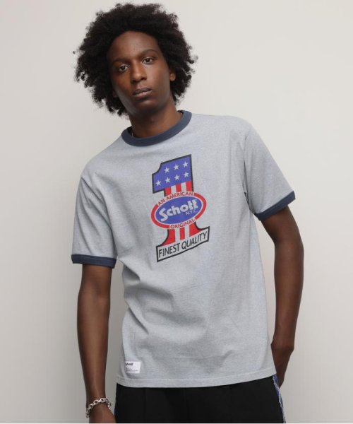 Schott(ショット)/HEATHER TRIM T－SHIRT"NO.1 AMERICAN"/ヘザートリムTシャツ "ナンバーワン アメリカン/ブルー