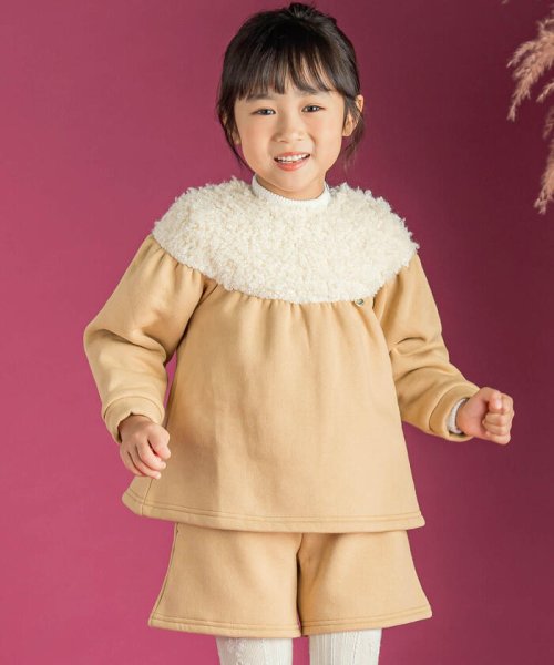 BeBe Petits Pois Vert(ベベ プチ ポワ ヴェール)/【店舗限定】裏起毛＋くるくるボアセットアップ(95~150cm)/ベージュ系