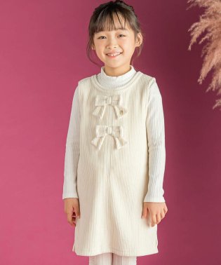 BeBe Petits Pois Vert/【店舗限定】太起毛リブリボンジャンパースカート(95~150cm)/505767936