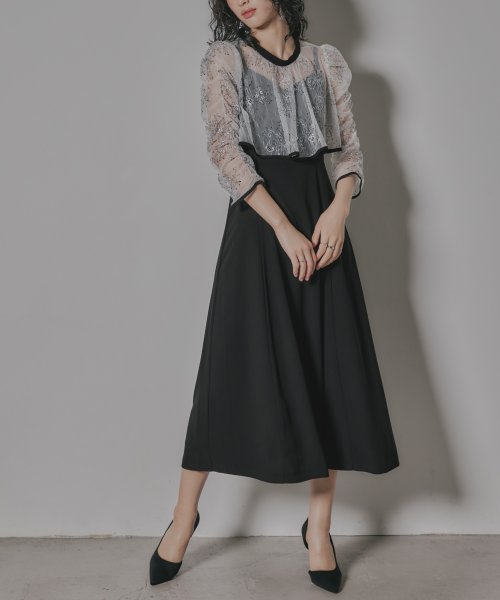 niana ニアナ 結婚式 ワンピース パーティードレス レース ボレロ キャミワンピ 2点セット シアー インナー レイヤード フレア ロング丈 ギャザー ボ ニアナ