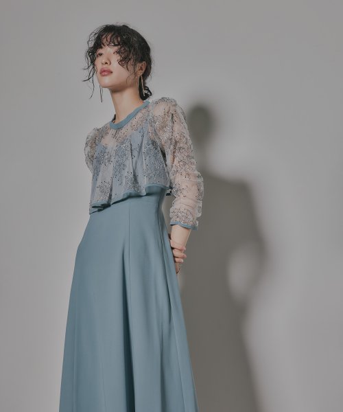 niana ニアナ 結婚式 ワンピース パーティードレス レース ボレロ キャミワンピ 2点セット シアー インナー レイヤード フレア ロング丈 ギャザー ボ ニアナ