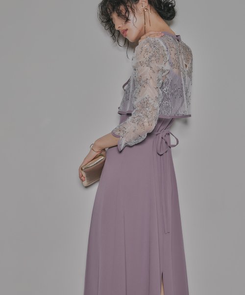 niana ニアナ 結婚式 ワンピース パーティードレス レース ボレロ キャミワンピ 2点セット シアー インナー レイヤード フレア ロング丈 ギャザー ボ ニアナ