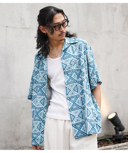 Schott(ショット)/HAWAIIAN SHIRT "GEOMETRIC TRIANGLE"/ハワイアンシャツ "ジオメトリック トライアングル/サックス1