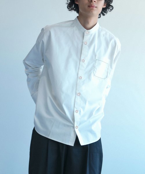 aimoha(aimoha（アイモハ）)/aimoha menスタンドカラー グランパシャツ/ホワイト