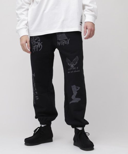 AVIREX(AVIREX)/《WEB限定》STENCIL PRINT SWEAT PANTS / ステンシル プリント スウェットパンツ / AVIREX / アヴィレ/ブラック