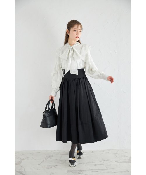 tocco closet(トッコクローゼット)/ハイウエストタフタタックフレアスカート/BLACK