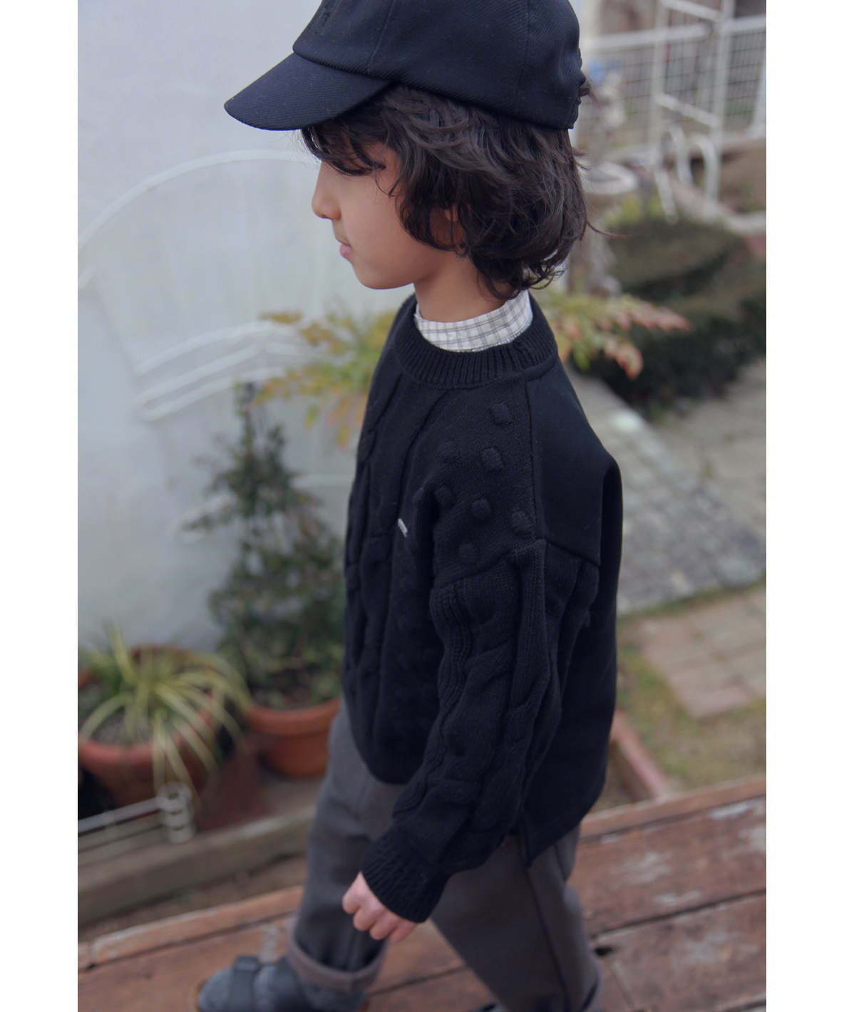 FITH フィス FITH 裏毛×ニット 長袖 スウェット ブラック 100cm FITH フィス FITH 裏毛×ニット 長袖 スウェット ブラック 100cm