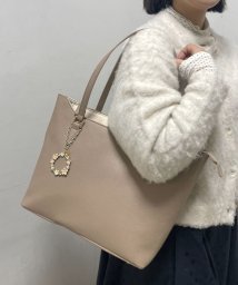 MK MICHEL KLEIN BAG(エムケーミッシェルクランバッグ)/[2WAY]フェイクレザースクエアトートバッグ/ベージュ