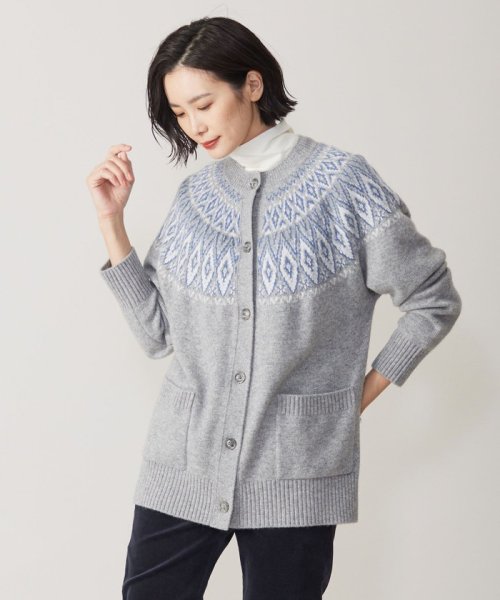 J.PRESS LADIES(J．プレス　レディス)/【洗える】FAIR ISLE 求心編み カーディガン/ライトグレー系