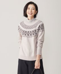 J.PRESS LADIES（LARGE SIZE）(J．プレス　レディス（大きいサイズ）)/【洗える】FAIR ISLE ラウンドネック ニット/ベージュ系