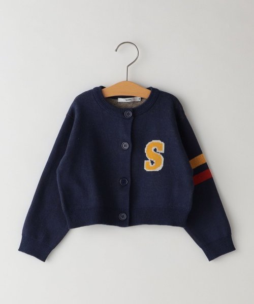 SHIPS KIDS(シップスキッズ)/SHIPS KIDS:80～90cm /〈手洗い可能〉ジャカード レタード カーディガン/ネイビー