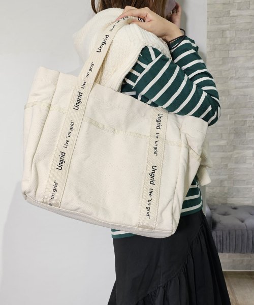 UNGRID bag(アングリッド　バッグ)/キャンバス ロゴテープ　大容量　ラージトートバッグ/IVO