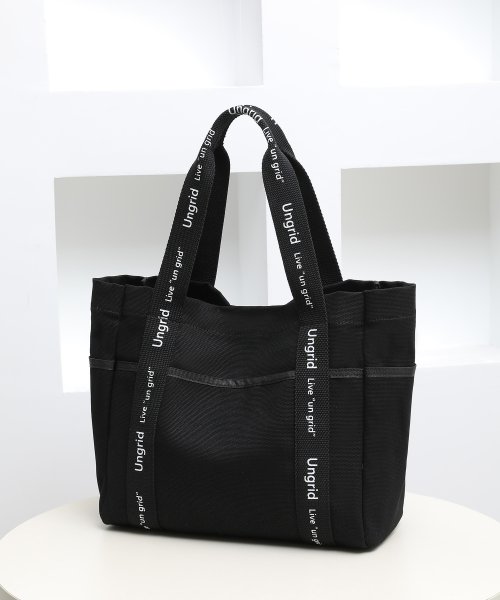 UNGRID bag(アングリッド　バッグ)/キャンバス ロゴテープ　大容量　ラージトートバッグ/BLK