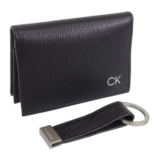 Calvin Klein(カルバンクライン)/CALVIN KLEIN カルバンクライン 二つ折り カード ケース 名刺入れ キーホルダー セット レザー/ブラック