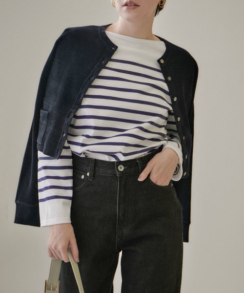 リブクルーネックショートカーディガン －CreamyCotton /クリーミーコットン－ Creamy Cottonのクルーネックカーディガン Cotton クリーミーコットン ■モデル身長 着用サイズ