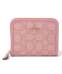 COACH(コーチ)/COACH コーチ CH389 2つ折り財布 ジャガード ラウンドZIPファスナー 小銭入無/ピンク/ライトブラウン