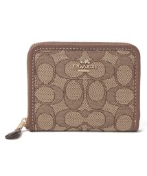 COACH(コーチ)/COACH コーチ CH389 2つ折り財布 ジャガード ラウンドZIPファスナー 小銭入無/ベージュ/ボルドー