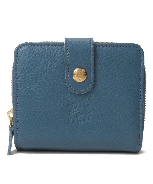 最終値下げ IL BISONTE 二つ折り財布 青 本革（販売大特価祭 ※最終お 
