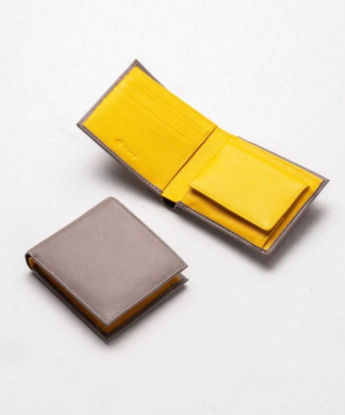 MURA(ムラ)/MURA 牛革 ツートンカラー 隠しポケット付 スリム 二つ折り財布/グレー