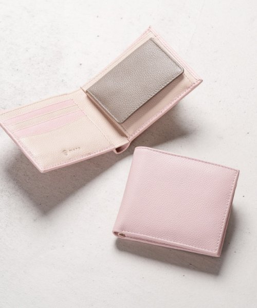 MURA(ムラ)/MURA 牛革 ツートンカラー 隠しポケット付 スリム 二つ折り財布/ピンク系1