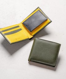 MURA(ムラ)/MURA 牛革 ツートンカラー 隠しポケット付 スリム 二つ折り財布/グリーン系1