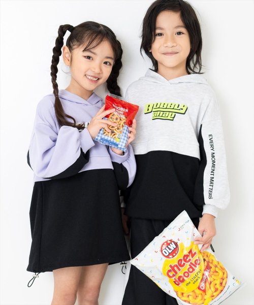 ANAP KIDS(アナップキッズ)/配色 切替 裾ドロスト 裏毛 スウェット パーカー/ラベンダー