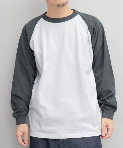 Goodwear(グッドウェア)/Goodwear グッドウェア A.M.S.別注 USAコットン ロングスリーブ ラグランTシャツ ロンT 長袖 袖リブ レギュラーシルエット A.M.S.別注/ホワイト×ブルー