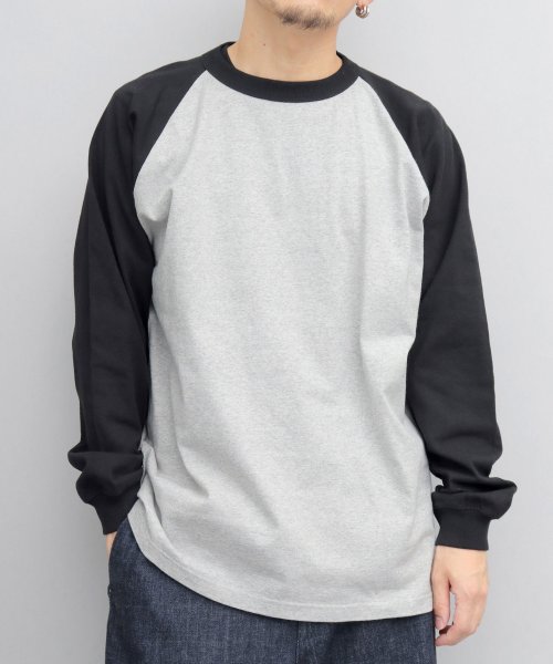 Goodwear(グッドウェア)/Goodwear グッドウェア A.M.S.別注 USAコットン ロングスリーブ ラグランTシャツ ロンT 長袖 袖リブ レギュラーシルエット A.M.S.別注/グレー×ブラック