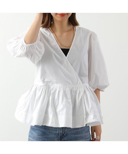 【美品】GANNI パフスリーブ ブラウス GANNI（ガニー） ブラウス Printed Cotton High Ruffle Collar Blouse