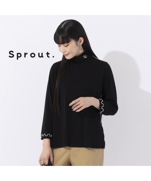 Liliane Burty(リリアンビューティ)/【Sprout.】アルガン加工ベア天　ハイネックカットソー/ブラック