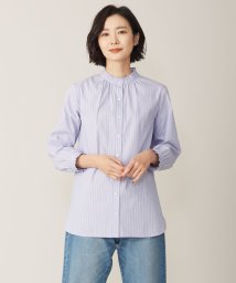 J.PRESS LADIES（LARGE SIZE）(J．プレス　レディス（大きいサイズ）)/【洗える】BEZ ストライプ フリルネック ブラウス/サックスブルー系1