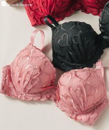 fran de lingerie(フランデランジェリー)/キュートなハート刺繍しっかり盛って、安定感◎ 「レーシーメイクブラ002 ペアブラジャー（ワイヤー有り）」 ブラジャーショーツセット/ピンク