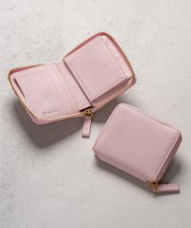 MURA(ムラ)/牛革 シュリンクレザー YKKラウンドファスナー ボックス型小銭入れ 二つ折り財布/ピンク