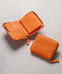 MURA(ムラ)/牛革 シュリンクレザー YKKラウンドファスナー ボックス型小銭入れ 二つ折り財布/オレンジ