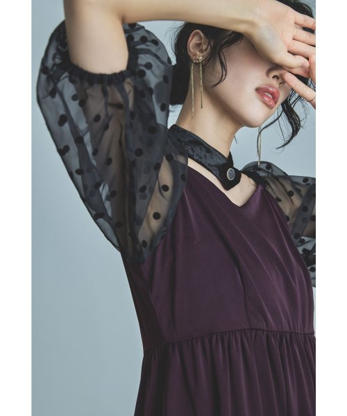 niana ニアナ パーティードレス 結婚式 ワンピース ドット シアー チョーカー付き Vネック バルーンスリーブ ボリューム袖 お呼ばれ パーティー 二次会 ニアナ お呼ばれ パーティー