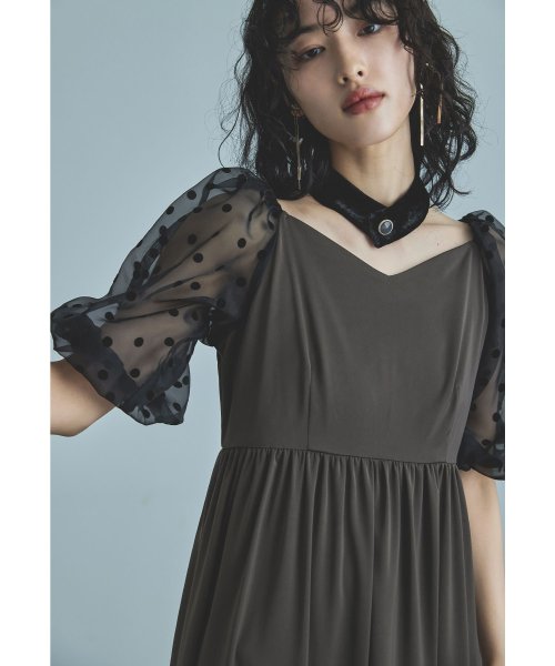 niana ニアナ パーティードレス 結婚式 ワンピース ドット シアー チョーカー付き Vネック バルーンスリーブ ボリューム袖 お呼ばれ パーティー 二次会 ニアナ お呼ばれ パーティー