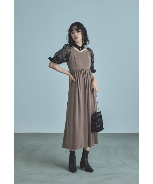 niana ニアナ パーティードレス 結婚式 ワンピース ドット シアー チョーカー付き Vネック バルーンスリーブ ボリューム袖 お呼ばれ パーティー 二次会 ニアナ お呼ばれ パーティー