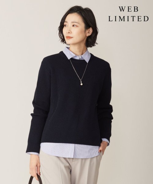 J.PRESS LADIES（LARGE SIZE）(J．プレス　レディス（大きいサイズ）)/【WEB限定カラーあり・洗える】CLEAR COTTON BLEND サイドスリット ニット/ネイビー系