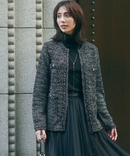 ファンシーツイード ニットジャケット 