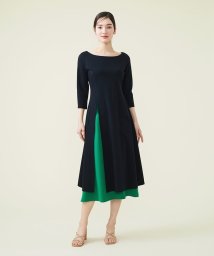 Sybilla(シビラ)/【SYBILLA DRESS】フロントスリット スカート付きジャージードレス/ブラック×グリーン