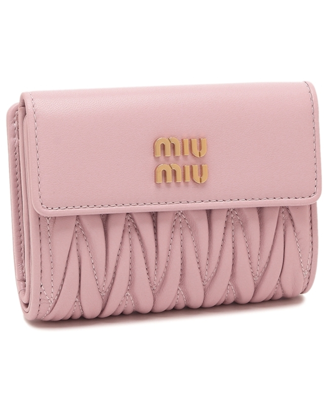 希少 miumiu バイカラー マテラッセ 三つ折り レザー ブラウン ピンク