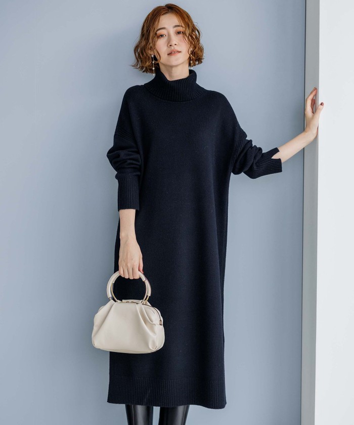 【未使用級】ドゥーズィエムクラス タートルネックワンピース ブラック カシミヤ 洗える】ウールカシミヤ タートルネック ニットワンピース(505797580