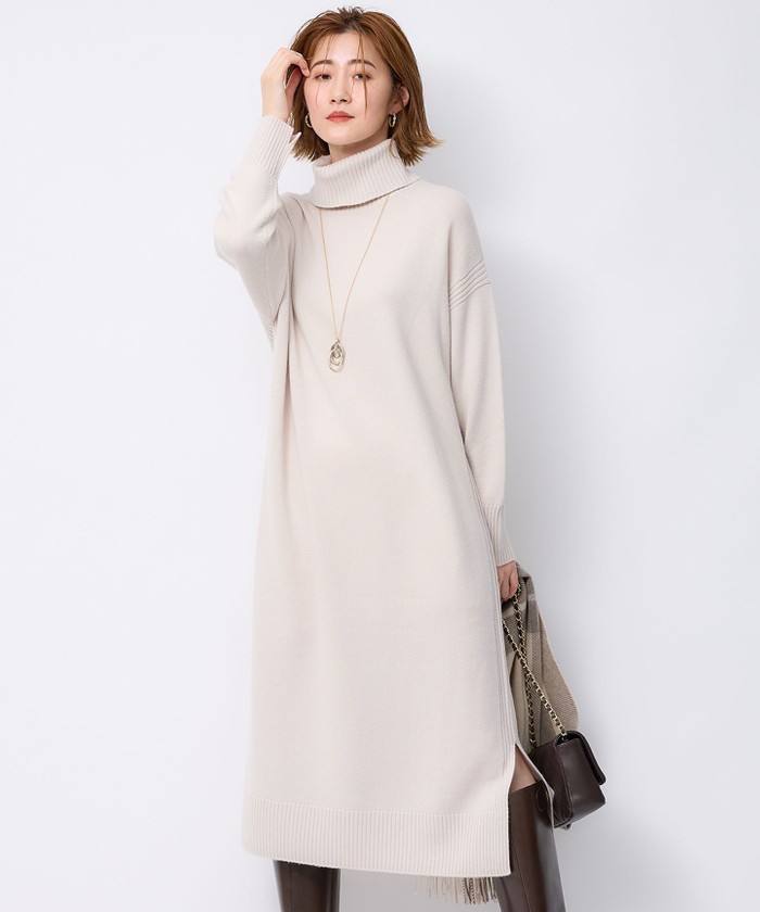 洗える】ウールカシミヤ タートルネック ニットワンピース(505797580