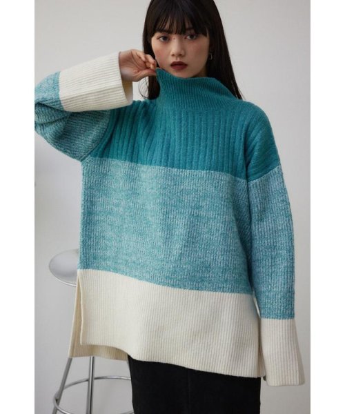 AZUL by moussy(アズールバイマウジー)/ブロッキングニットトップス/MINT