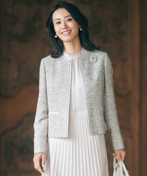 セール】【セットアップ対応】シャインツイードストレッチ ノーカラー  