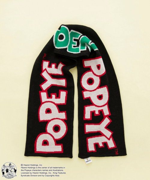 coen(coen)/POPEYE（TM）×coenコラボ　ジャガードニットサッカーマフラー/BLACK