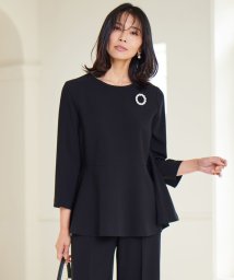 NIJYUSANKU（LARGE SIZE）(２３区（大きいサイズ）)/【洗える】トリアセダブルジョーゼット ペプラム ブラウス/ブラック系