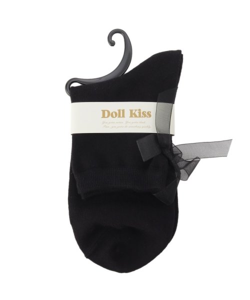 DollKiss(ESPERANZA／DollKiss)/オーガンジーリボンクルーソックス　靴下/ブラック（919）